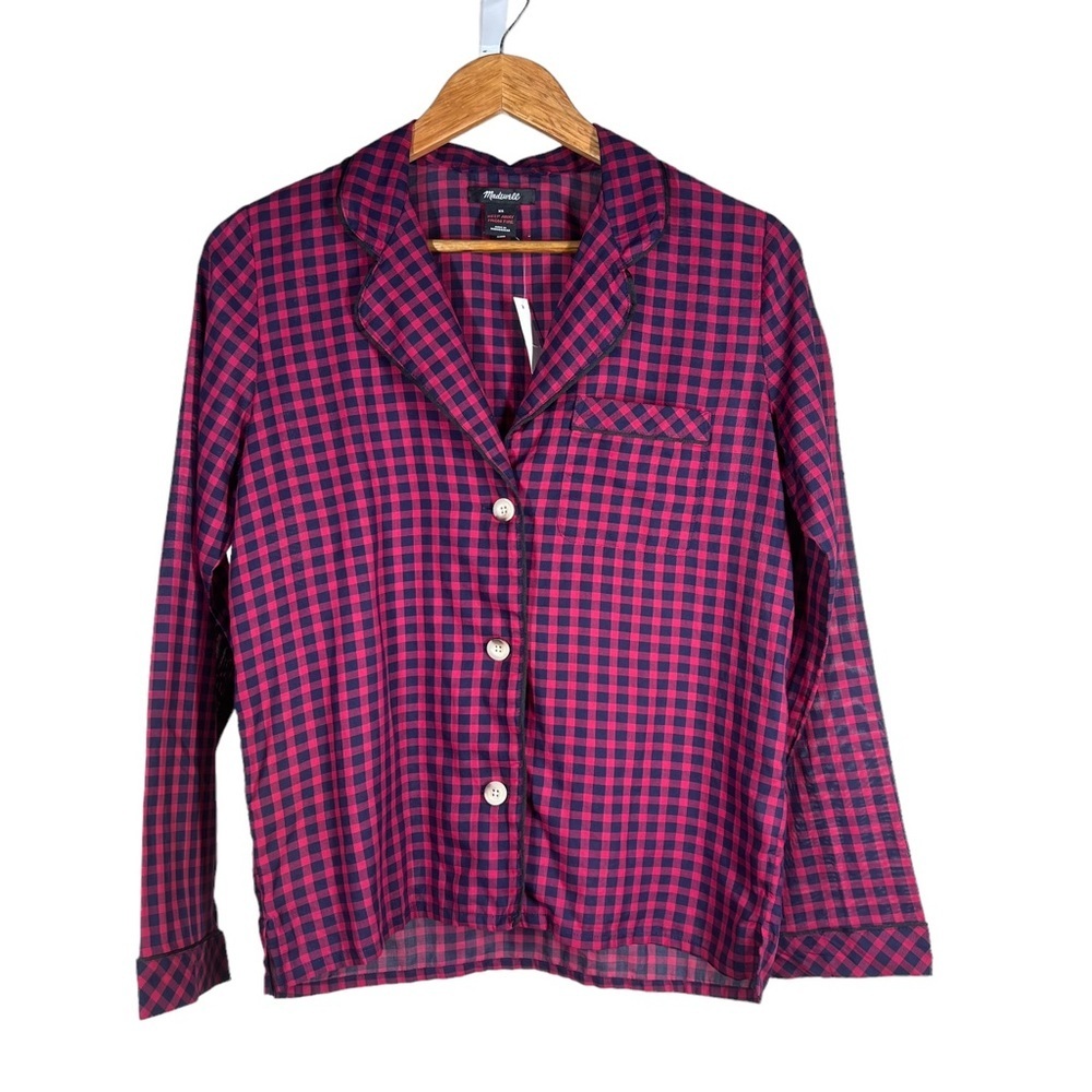 MADEWELL Womens Sz XS Bedtime Long Sleeve Gingham Check Pajama Top NWT